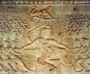  A relief at Angkor Wat depicting the tug-of-war with the Apsaras emerging from the foam.